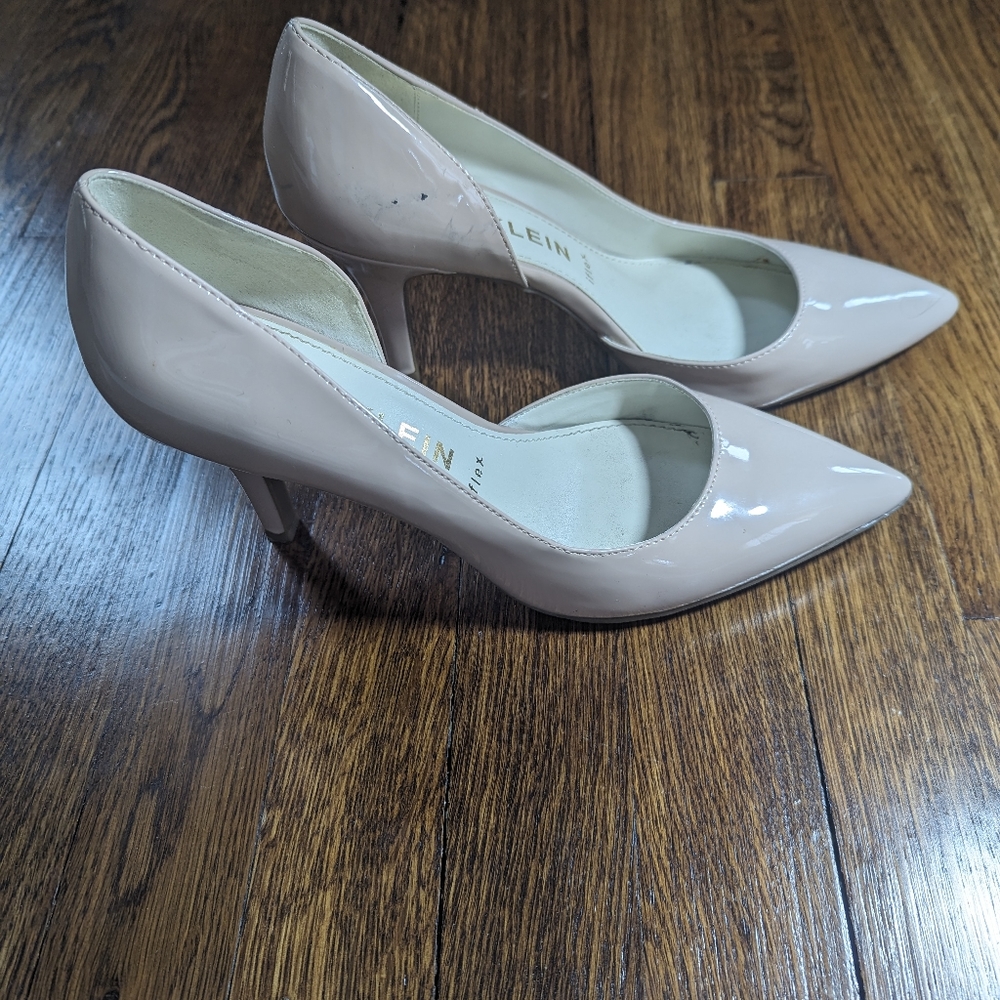 Nude patent leather heels